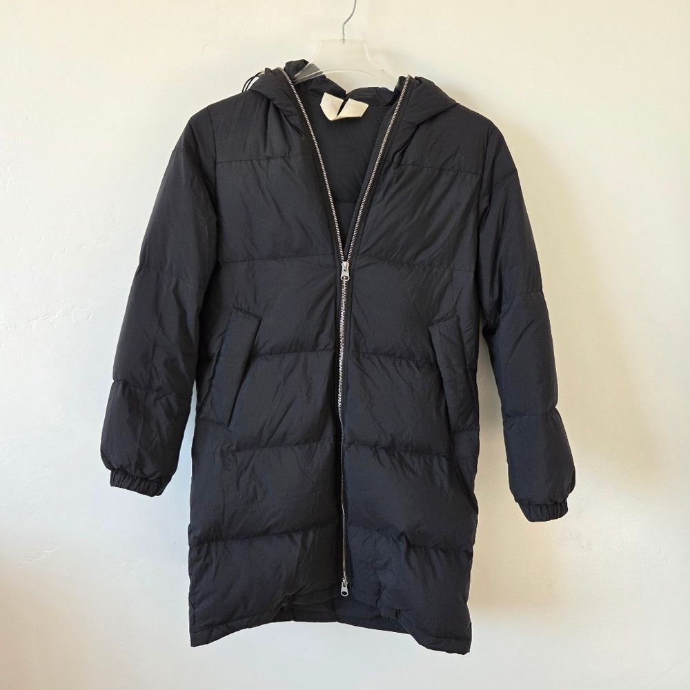 Arket Redown Puffer Coat Black Women's XS Upcycled Down Sustainable Long Length
